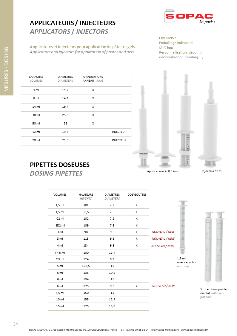 applicateurs Injecteurs Applicators Injectors