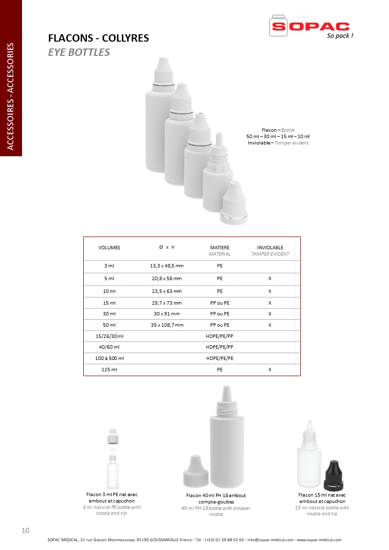 Flacons compte-goutte 5, 10, 30mL