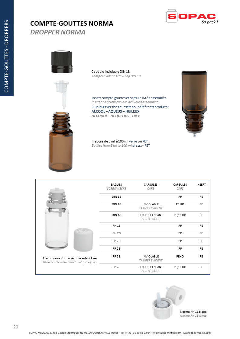 comptes-gouttes universel, vertical, insert compte-gouttes, snap-in dropper, horizontal, dropper nozzle, dosing device