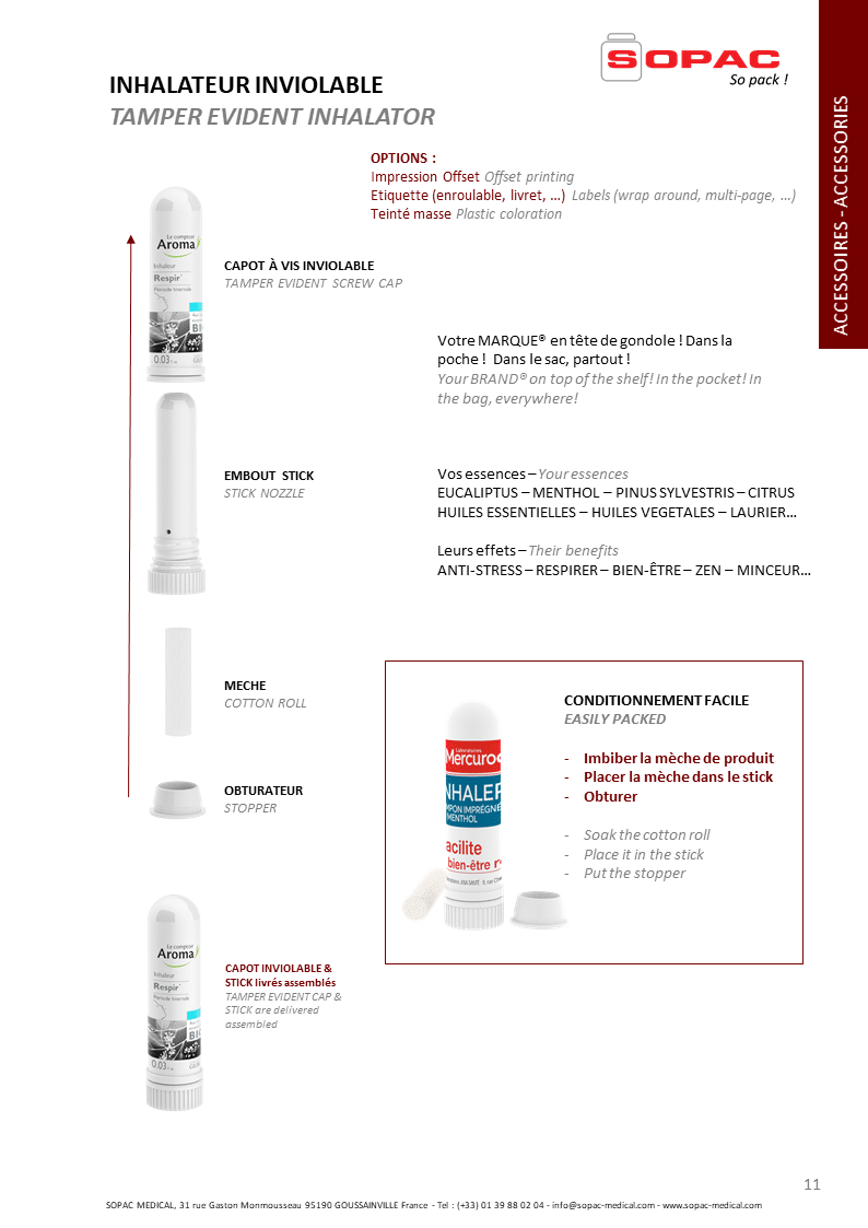 nasal stick, aroma stick, inhalateur, inhalator, packaging